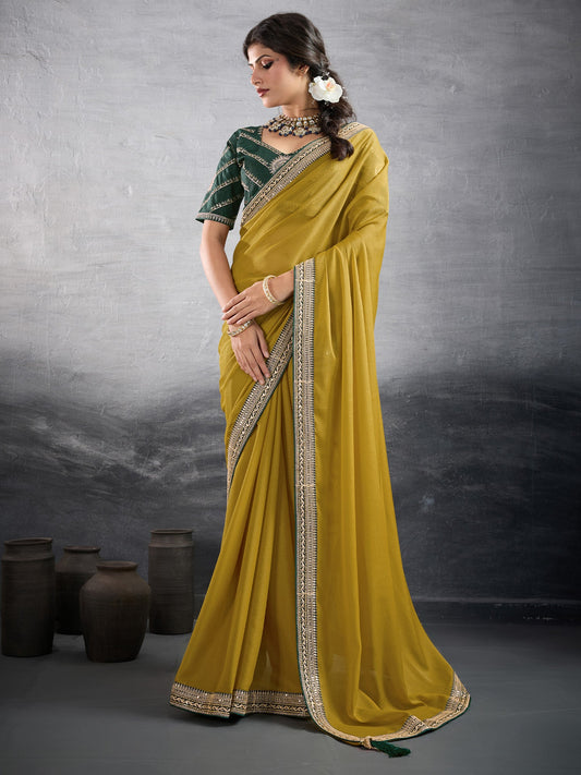 Mehr Mustard Yellow Georgette Saree - Ressa
