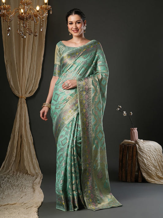 Mint Green Banarasi Silk Saree - Ressa