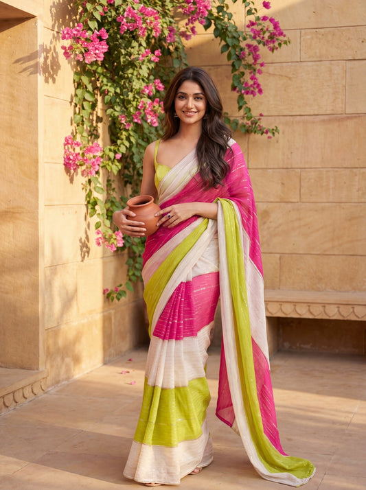 Multi-Color Striped Georgette Saree - Ressa
