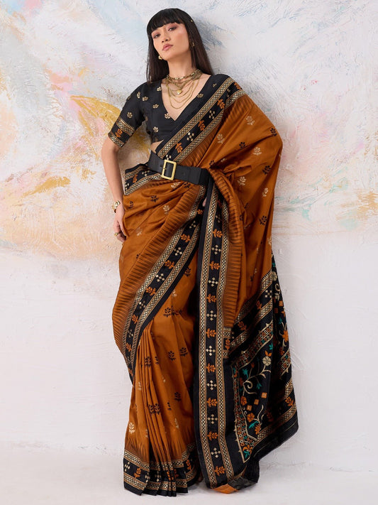 Mustard Brown Silk Saree - Ressa
