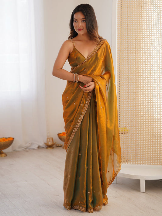 Mustard Dual-Tone Organza Saree - Ressa