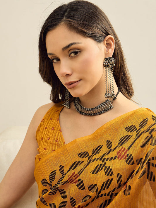 Mustard Yellow Cotton Slub Saree - Ressa