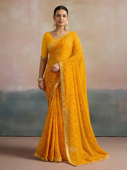 Mustard Yellow Sequin Work Festive Saree - Ressa