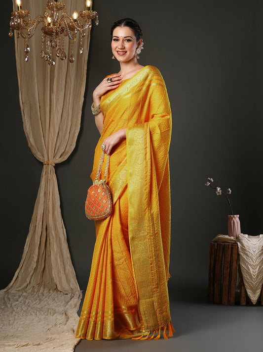 Mustard Yellow Viscose Zari Woven Saree - Ressa