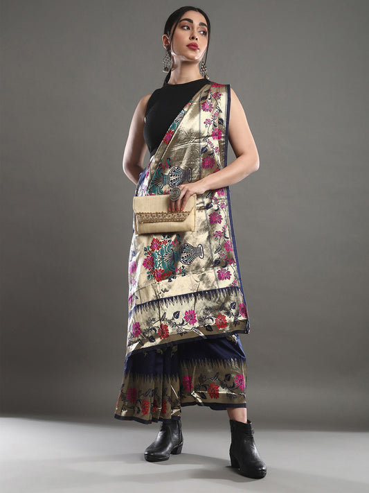 Navy Blue & Gold : Banarasi Silk Saree - Ressa