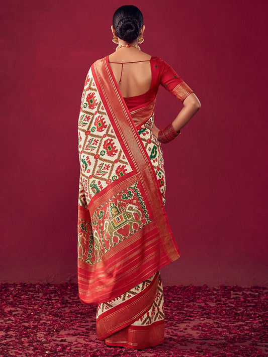 Off-White & Red Patola Saree - Ressa