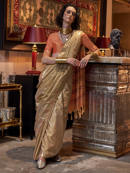 Olive Gold Tissue Silk Saree - Ressa