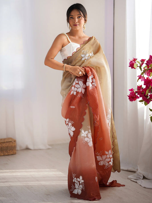 Organza Ombre Embroidered Saree - Ressa