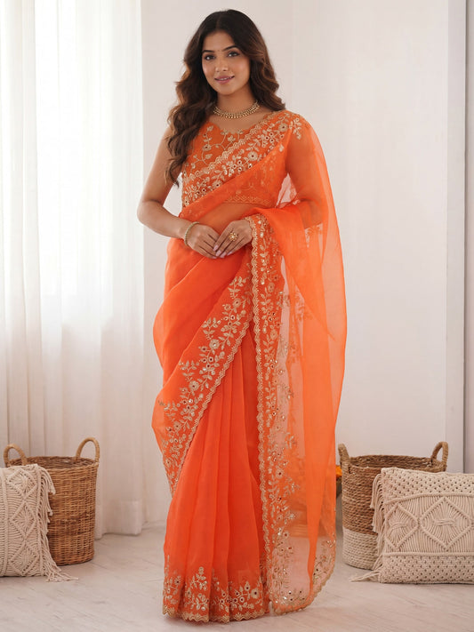 Organza Silk : Scalloped Border Saree - Ressa