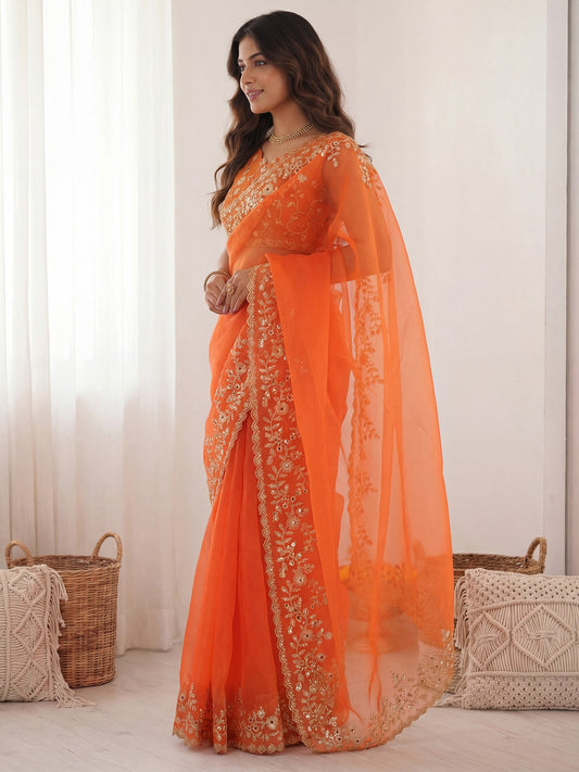 Organza Silk : Scalloped Border Saree - Ressa