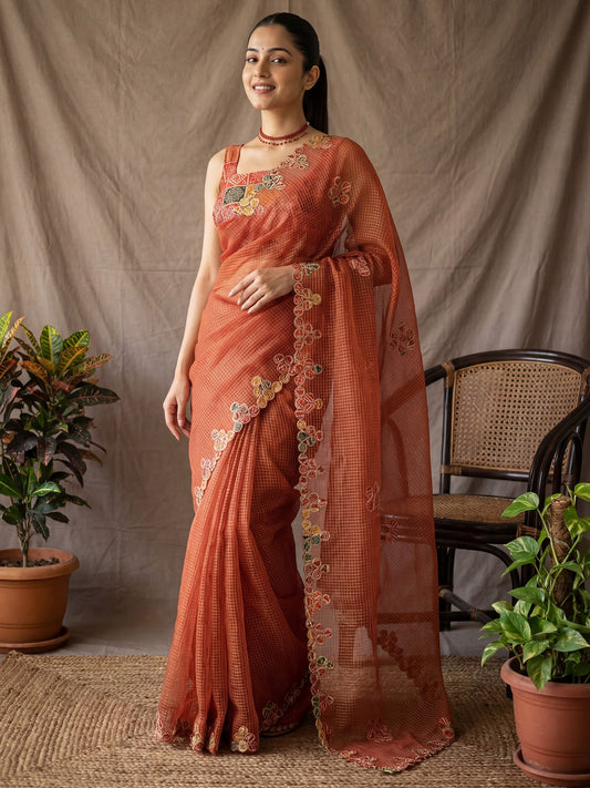 Pastel Pink Tissue Silk Saree with Zari Stripes - Ressa