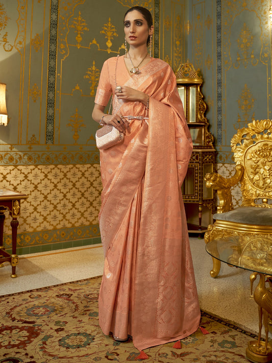 Peach Banarasi Brocade Silk Saree - Ressa