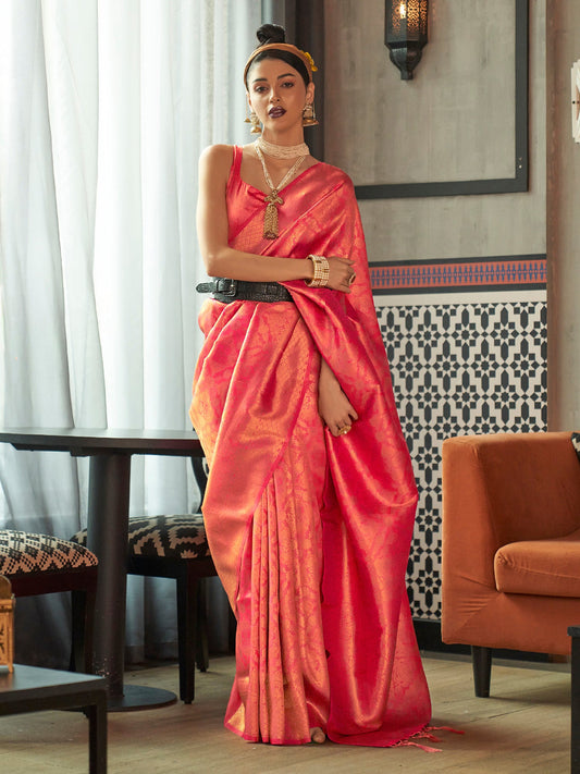 Peach Jari Woven Kanjivaram Saree - Ressa