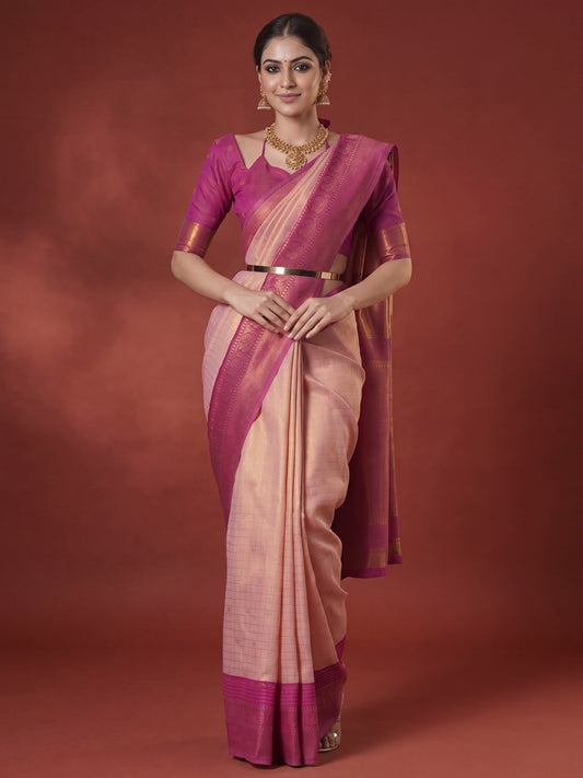 Peach Pink Banarasi Woven Silk Saree - Ressa