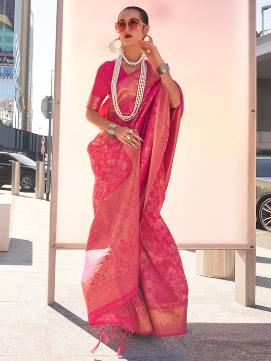 Pink Banarasi Silk Saree - Ressa