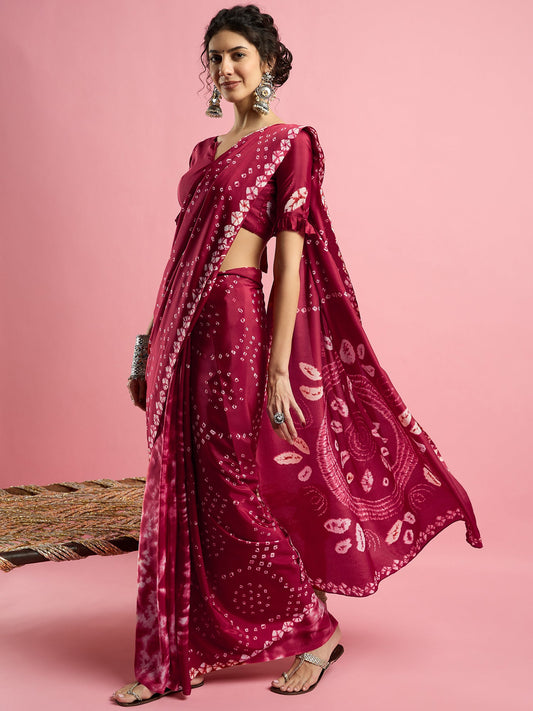 Pink Bandhani Print Silk saree - Ressa