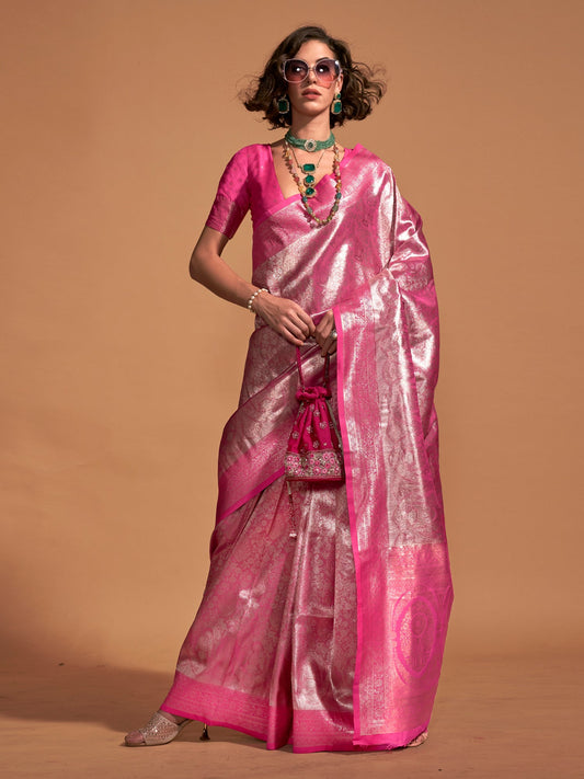Pink Jari Silk Kanjivaram Saree - Ressa