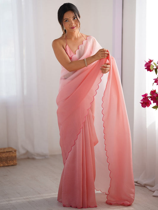Pink Ombre Georgette Saree - Ressa