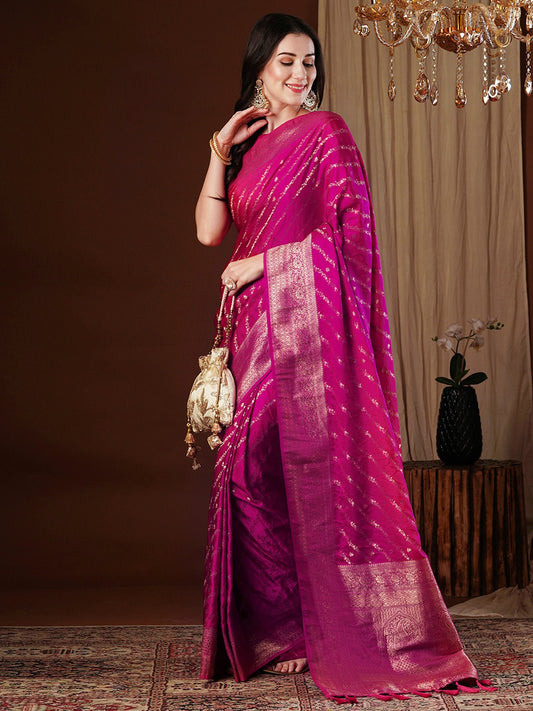 Pink Satin Silk With Zari Weave Saree - Ressa