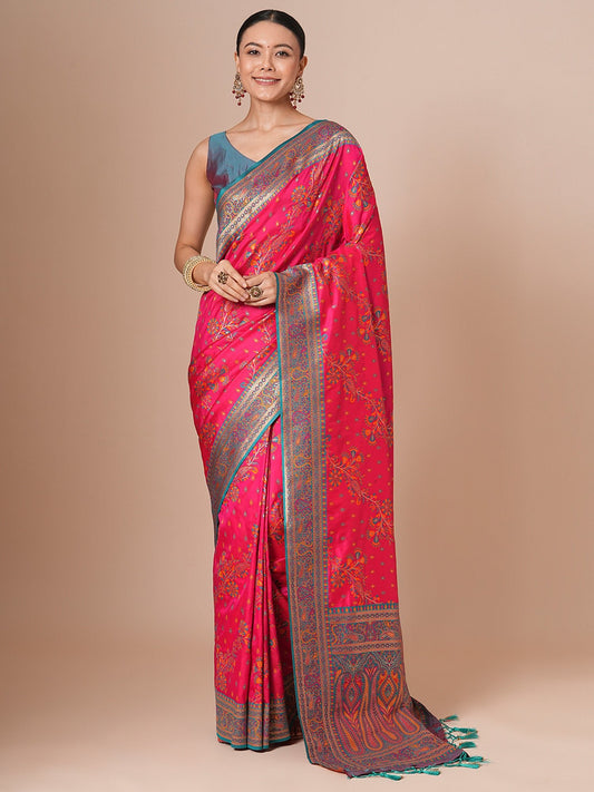 Pink Silk Blend Banarasi Silk Saree - Ressa