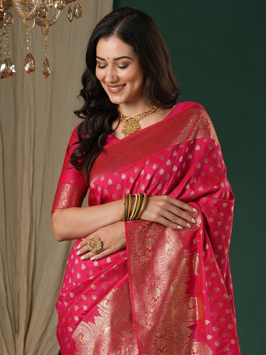 Pink Silk Saree with Zari Butis - Ressa