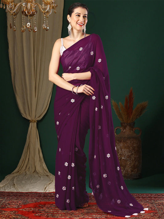 Plum Magenta Georgette Saree - Ressa