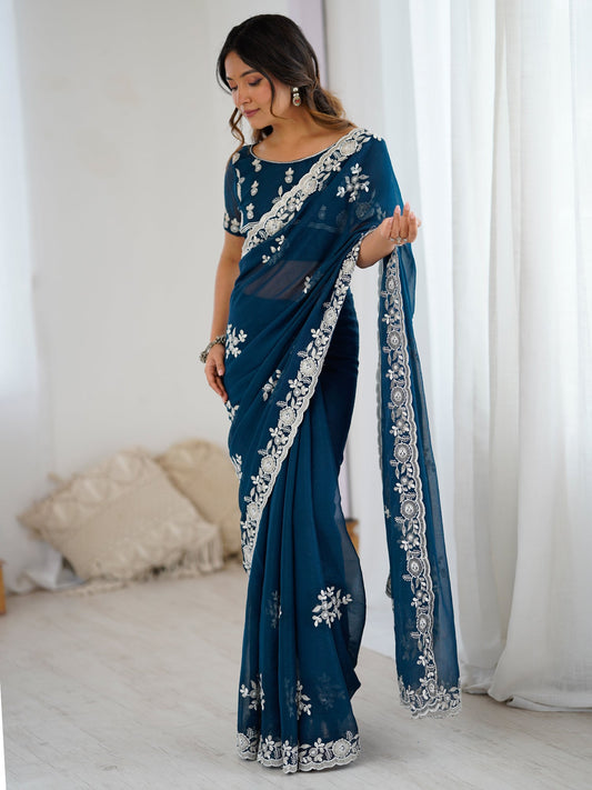 Polyester Embroidered Border Modern Aesthetic Saree - Ressa