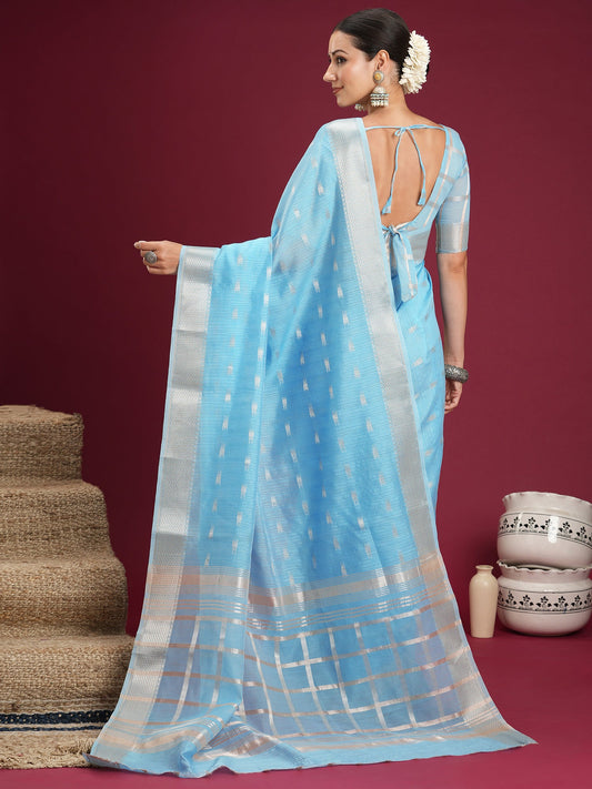 Powder Blue Tissue Organza Saree - Ressa