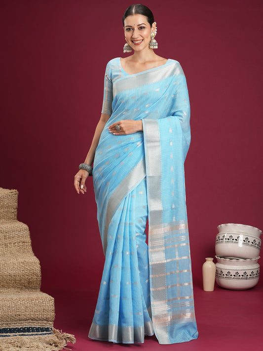 Powder Blue Tissue Organza Saree - Ressa