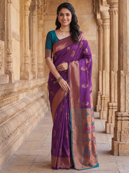 Purple Banarasi Silk Heritage Zari Weave Saree - Ressa