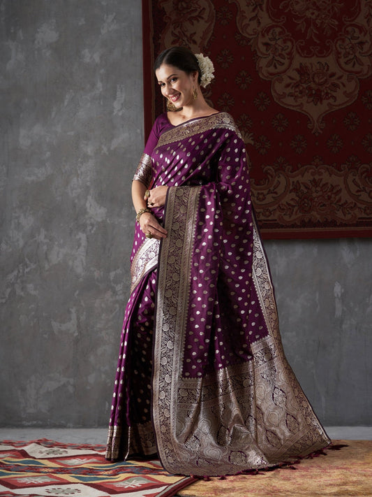 Purple Banarasi Silk Saree - Ressa