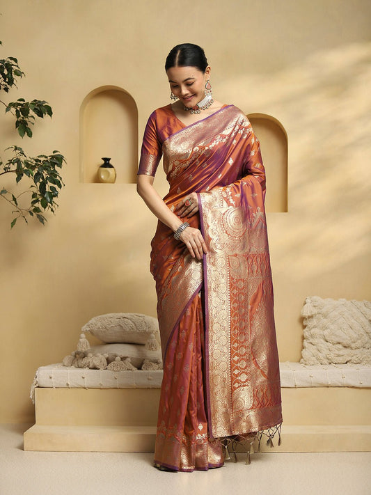 Purple & Copper Banarasi Silk Saree - Ressa