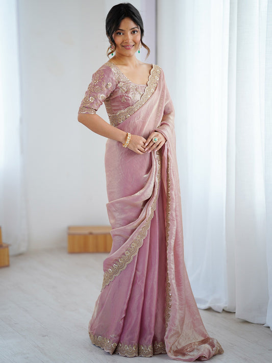 Purple Embellished Tissue Sarees - Ressa