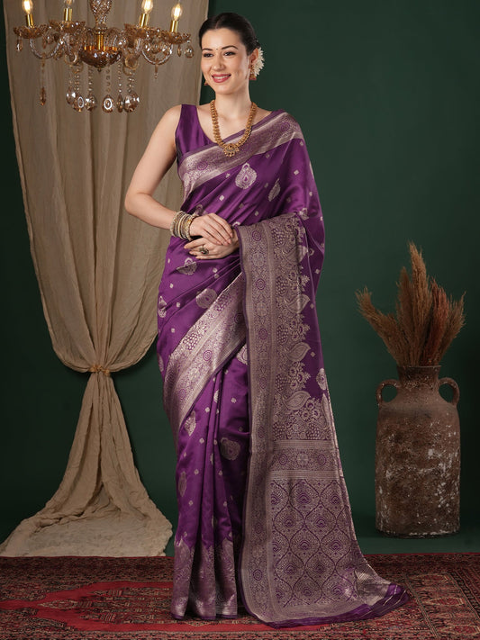 Purple Lichi Silk Banarasi Pattern Saree - Ressa