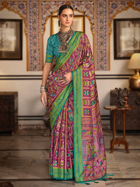 Purple Patola Print Silk Blend Saree - Ressa