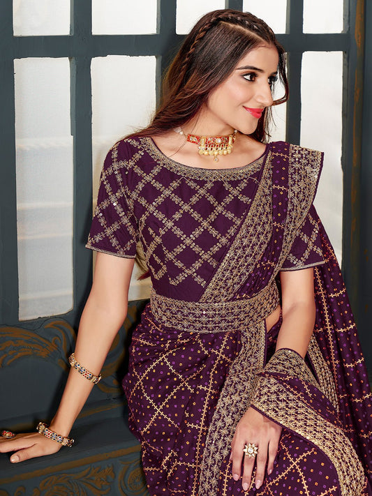 Purple Silk Saree with Gold Zari Border - Ressa