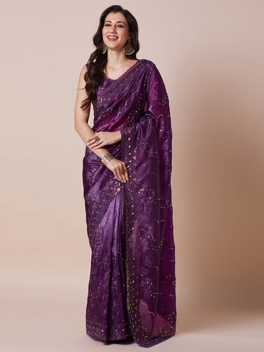 Purple Tissue Silk Saree Saree - Ressa