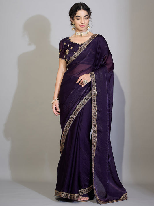 Purple Tissue Silk Saree wih Zari Stripe - Ressa