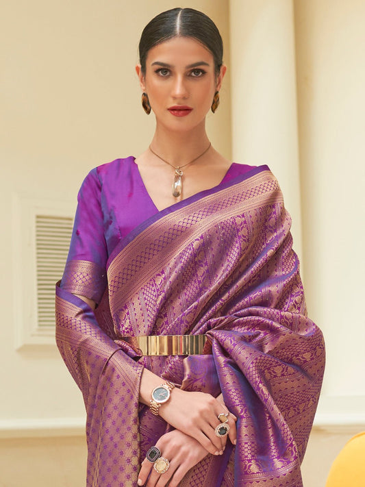 Purple Woven Kanjivaram Silk Saree - Ressa