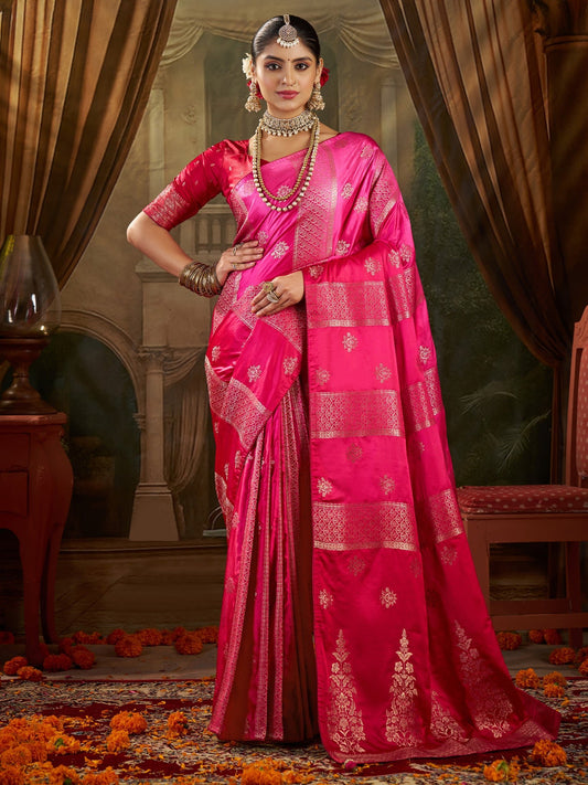 Rani Pink Banarasi Silk Heritage Zari Weave Saree - Ressa