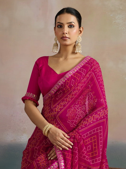 Rani Pink Georgette Bandhani Saree - Ressa