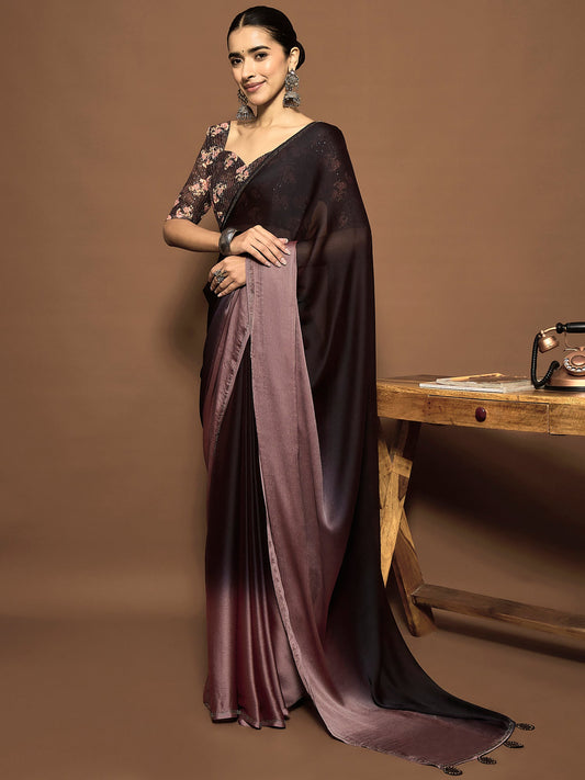 Ready to Wear Coffee and Mauve Chiffon Saree - Ressa