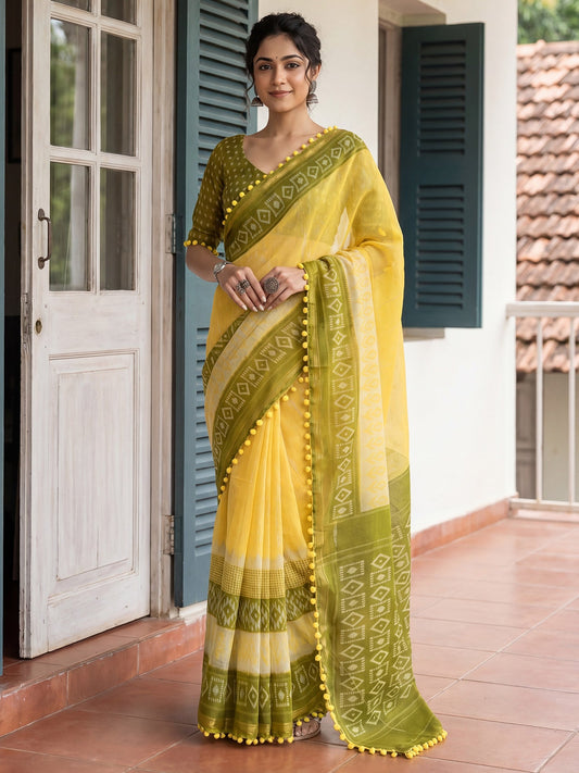 Ready to Wear Cotton Blend Ikkat Print Saree - Ressa