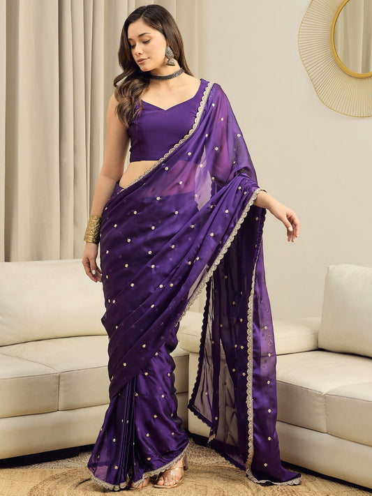 Ready To Wear Purple Georgette Saree - Ressa