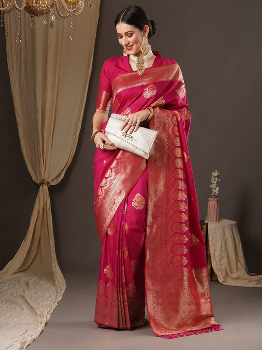Red Banarasi Silk Saree with Gold Zari Weave - Ressa