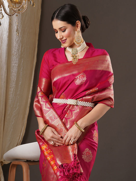 Red Banarasi Silk Saree with Gold Zari Weave - Ressa