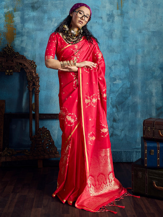 Red Banarasi Silk Saree with Heritage Motifs - Ressa