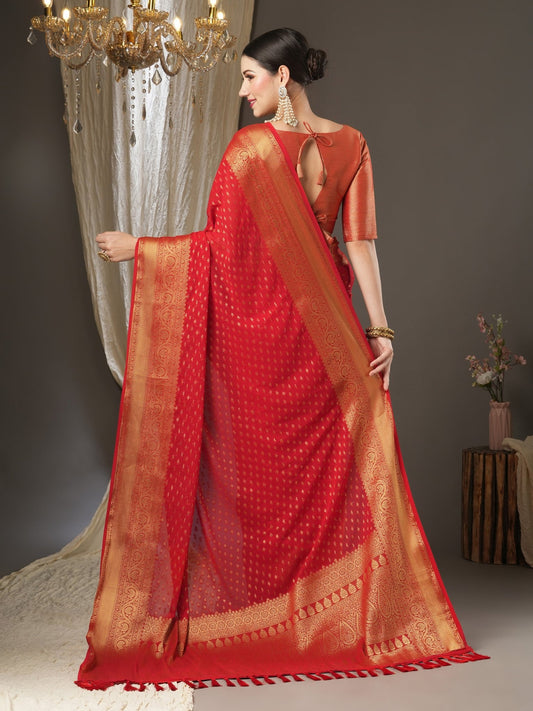 Red georgette Banarasi Silk Saree - Ressa