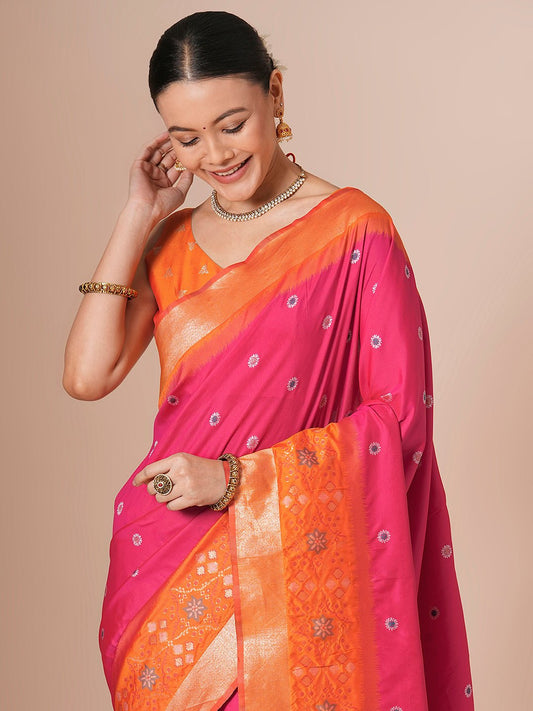 Red & Orange Silk Saree - Ressa