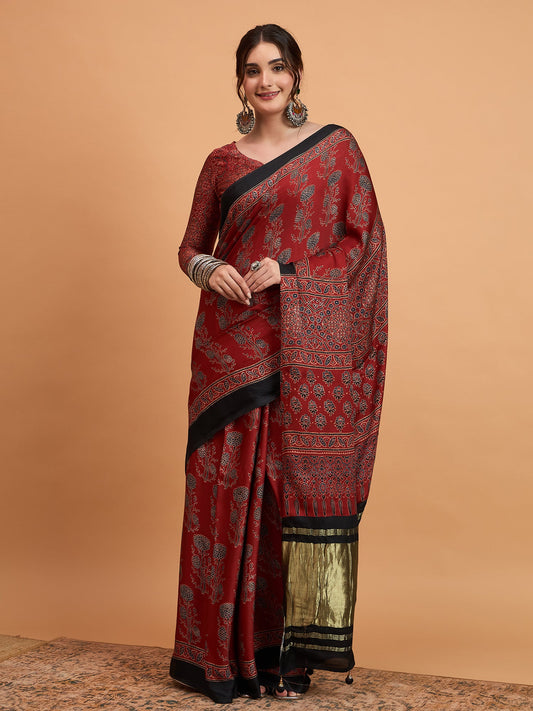 Red Silk Blend Heritage Zari Weaving Saree - Ressa